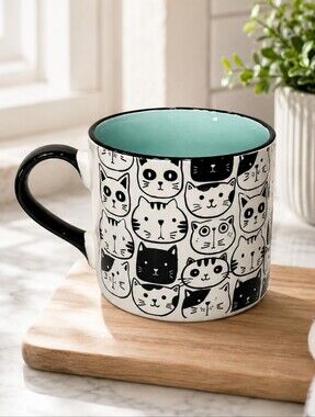 Cranston Cat Faces 18 oz Ceramic Mug NEW